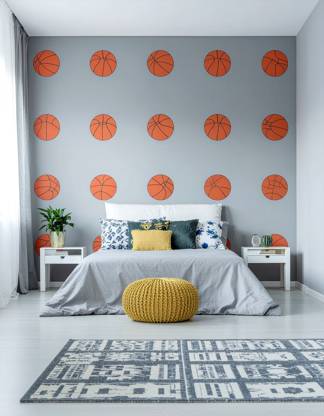 Basketball Pattern Accent Wall - 30 basketball bedroom ideas