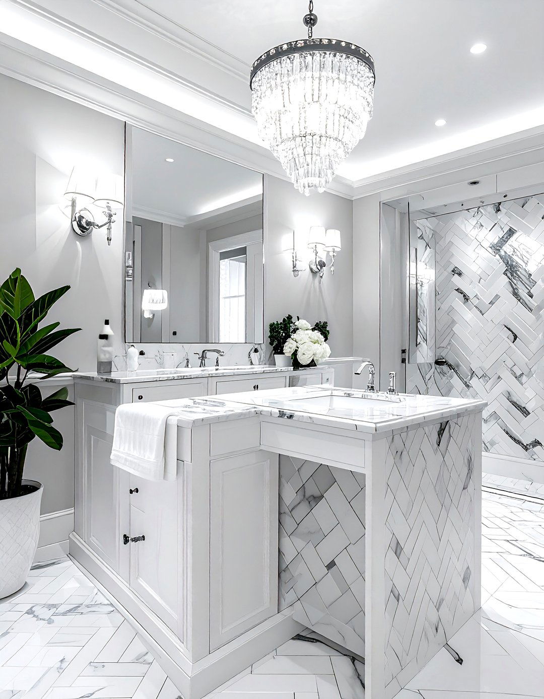 Basketweave Marble Mosaic - 30 bathroom floor design ideas