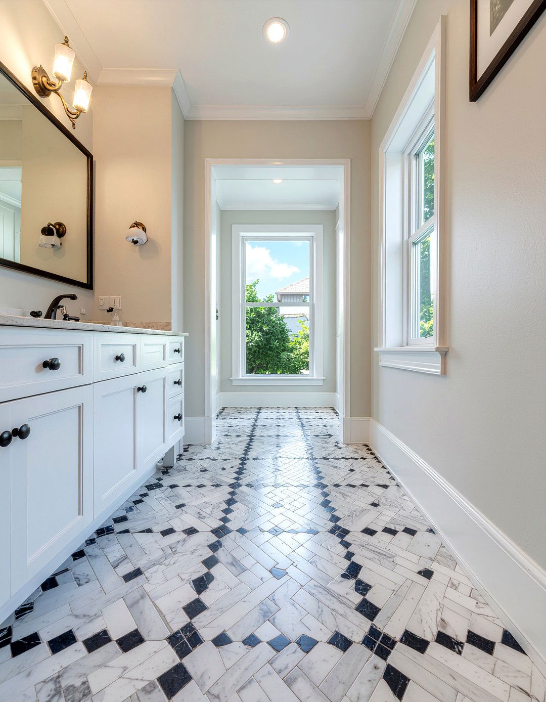 Basketweave floor tile - 30 bathroom classic element ideas
