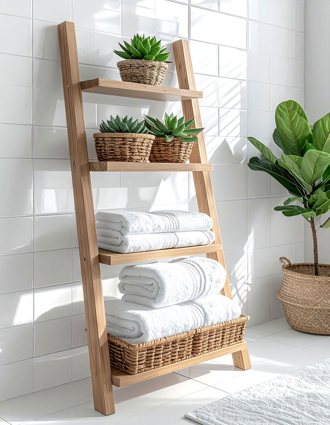 Bathroom Ladder Shelf - 30 inexpensive decor ideas