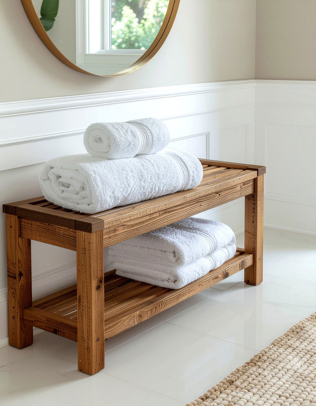 Bathroom bench with towel storage - 30 bathroom bench seating ideas
