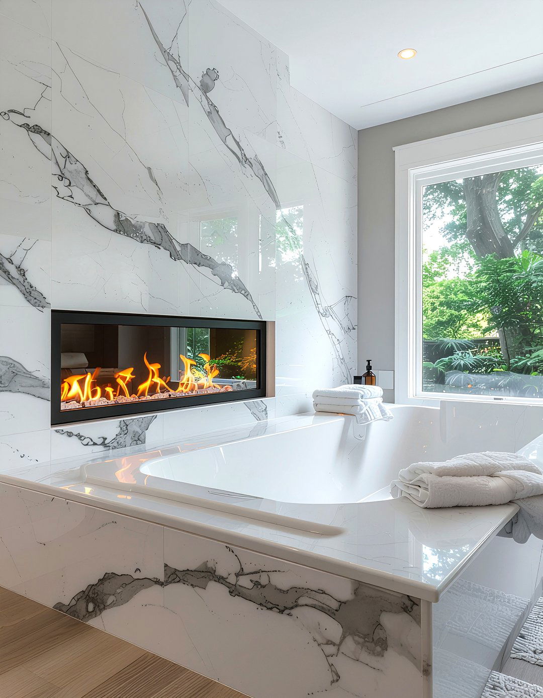 Bathroom electric fireplace - 30 bathroom entertainment ideas