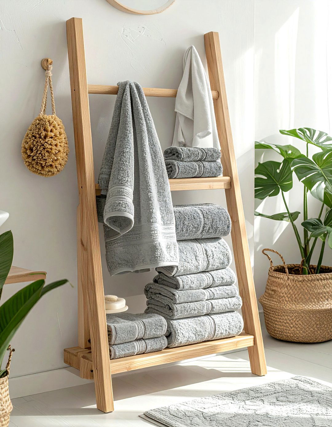 Bathroom ladder rack - 30 bathroom vertical storage ideas