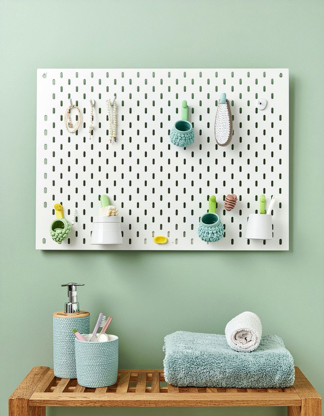 Bathroom pegboard - 30 small bathroom storage ideas