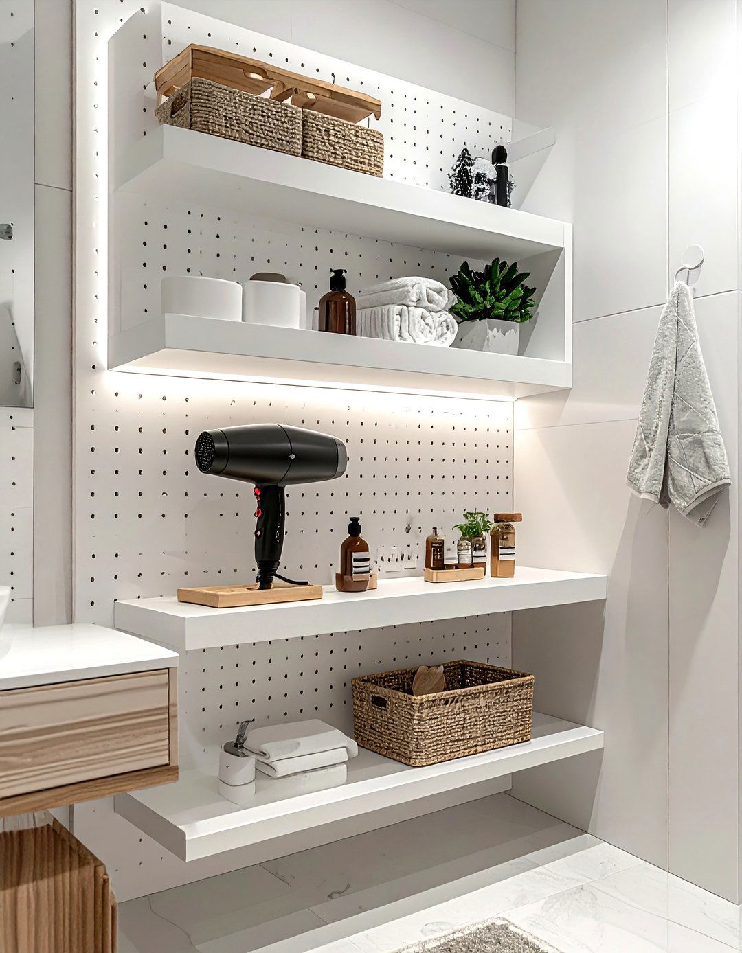 Bathroom pegboard organizer - 30 bathroom overhead storage ideas