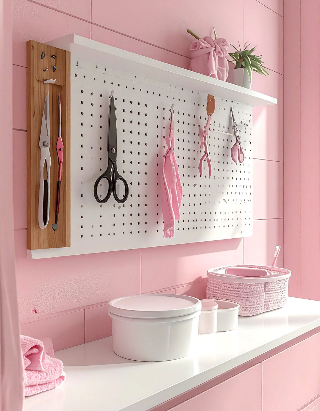 Bathroom pegboard wall - 30 bathroom vertical storage ideas