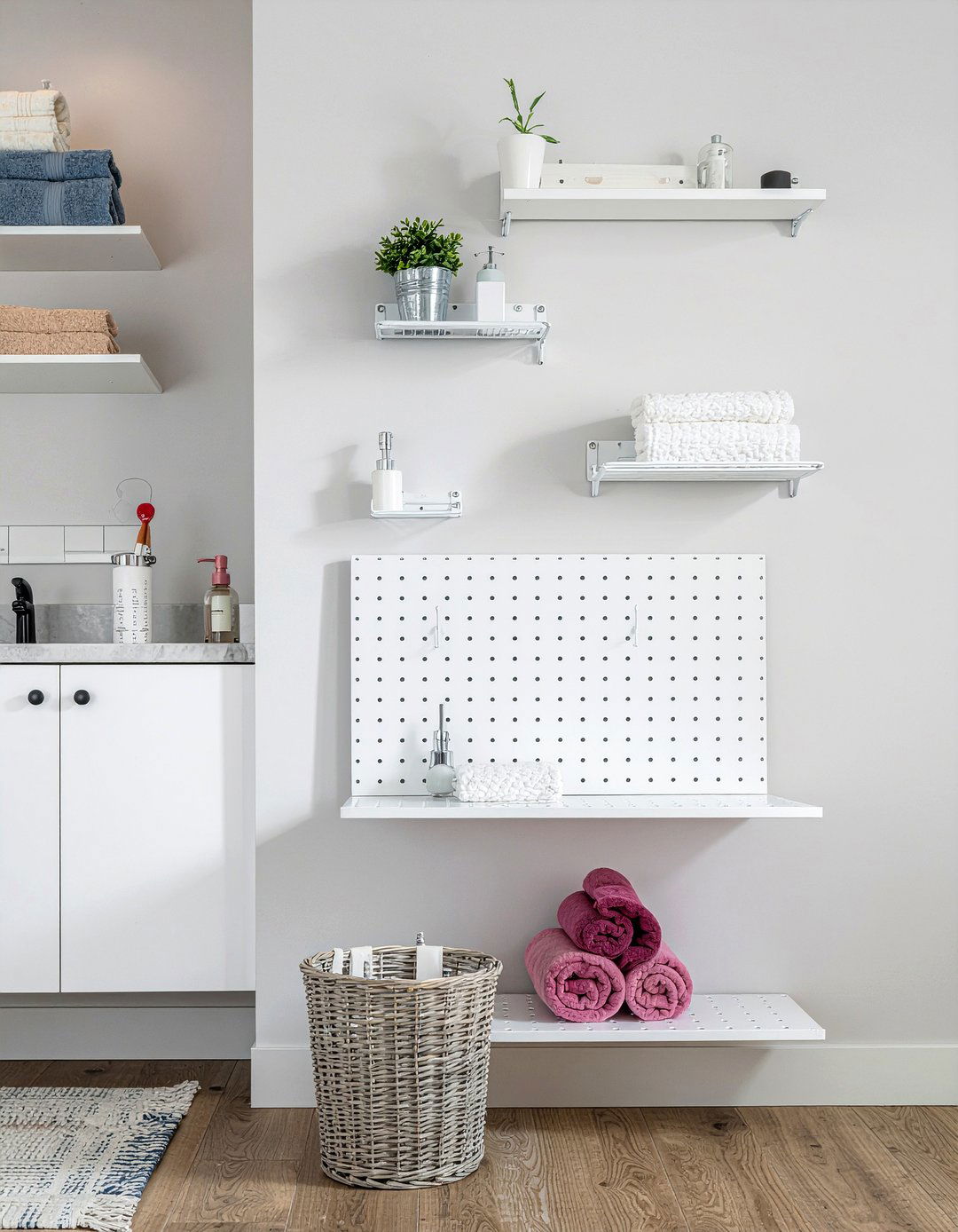 Bathroom pegboard wall - 30 bathroom clever storage ideas