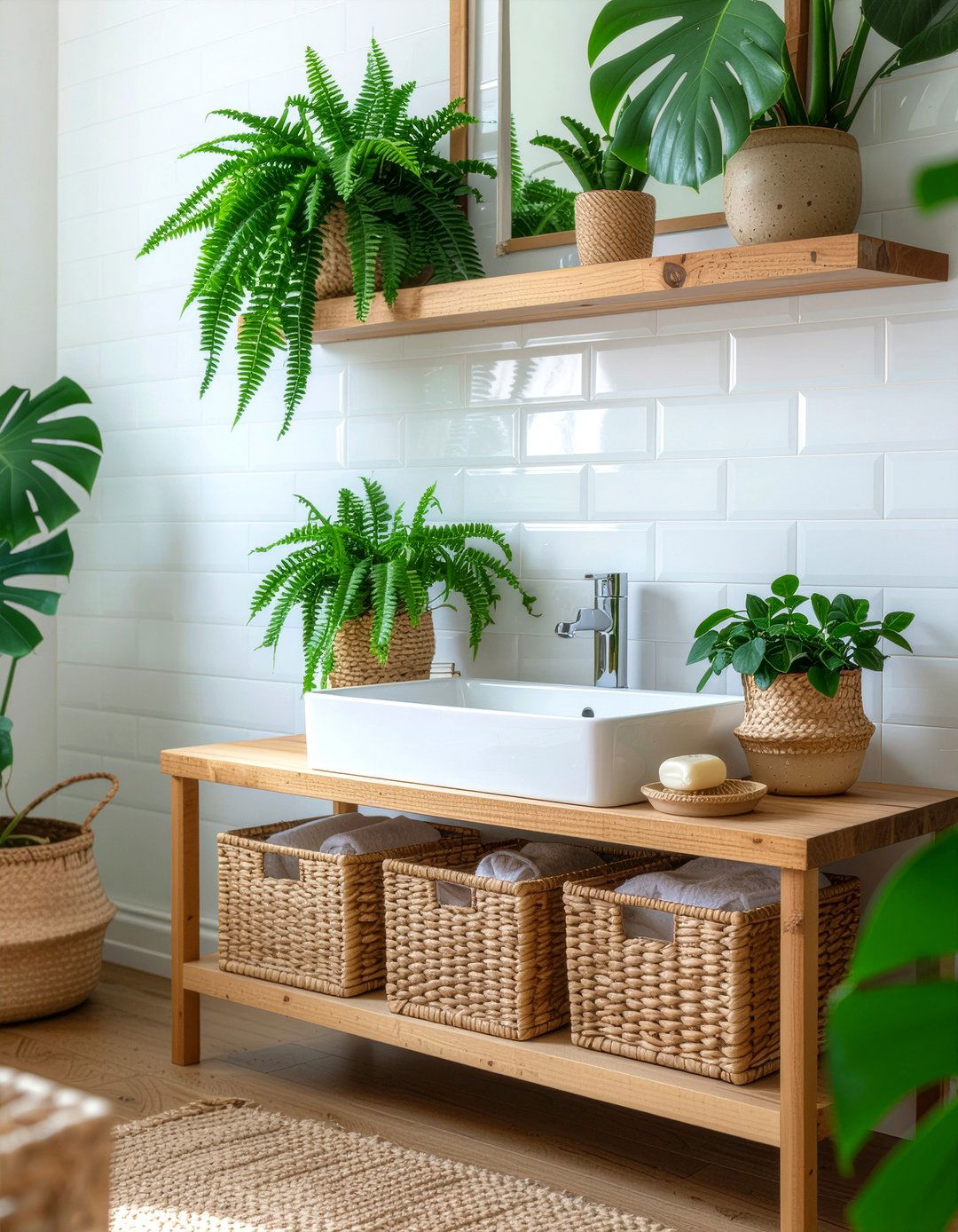 Bathroom plant shelf arrangement - 30 bathroom shelf styling ideas