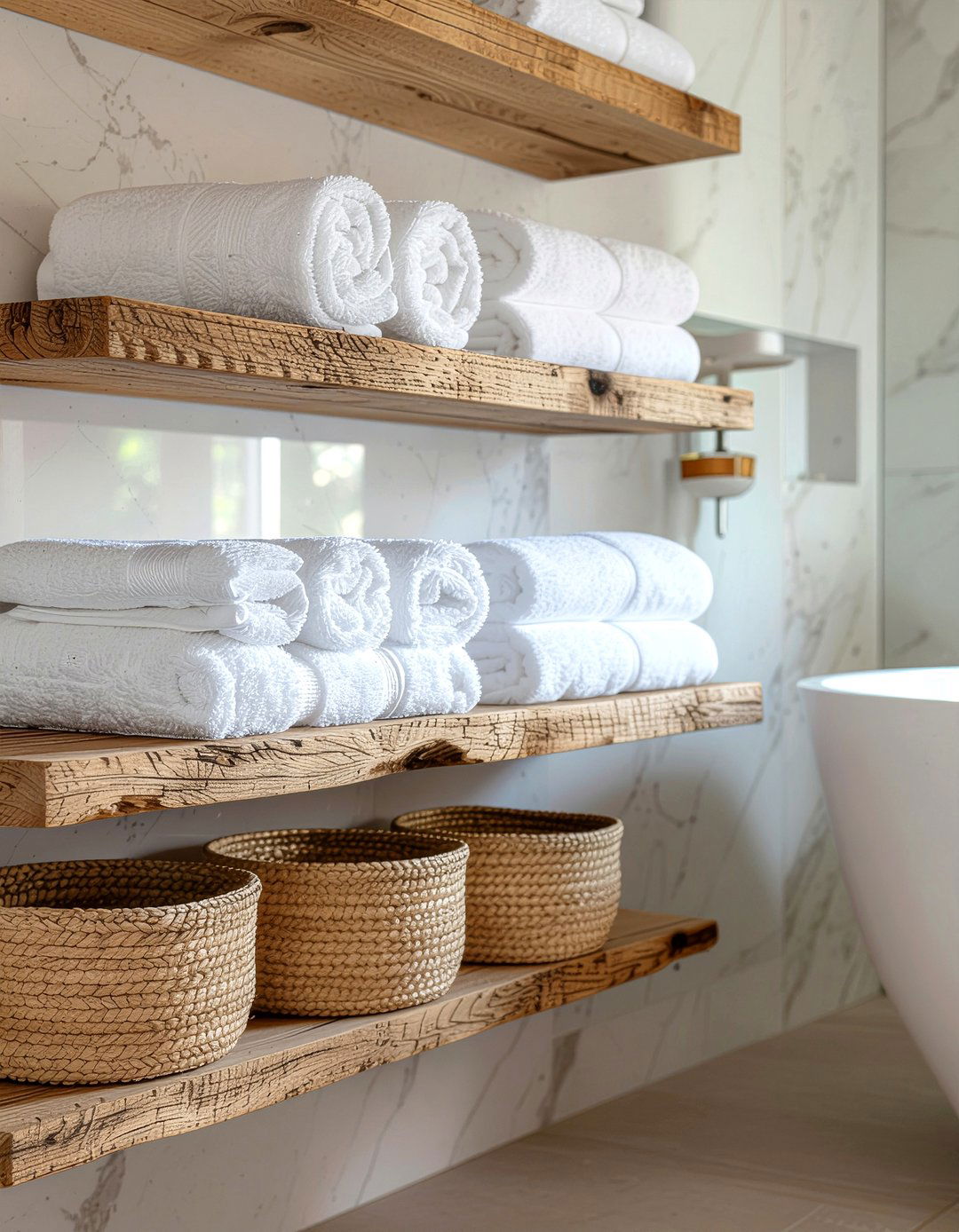 Bathroom towel storage - 30 floating shelf decor ideas