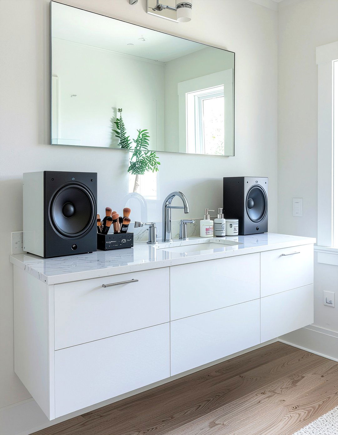 Bathroom vanity mirror with speakers - 30 bathroom sound system ideas