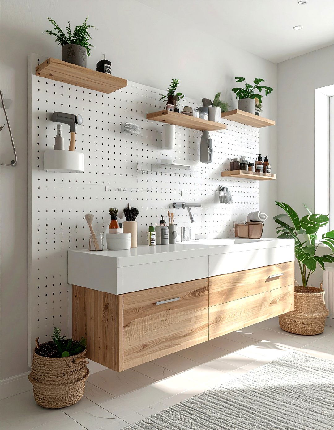 Bathroom wall pegboard - 30 bathroom space saving ideas