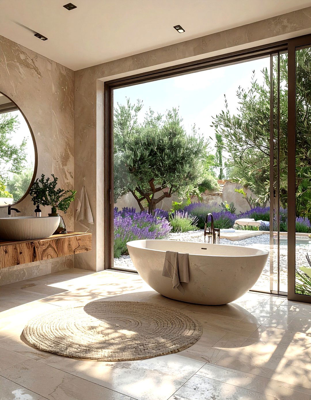 Bathroom with courtyard view - 30 Mediterranean bathroom ideas