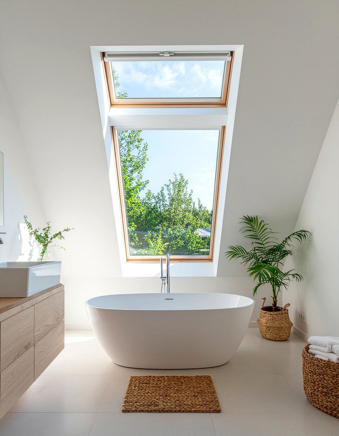 Bathroom with large skylight - 30 lake house bathroom ideas