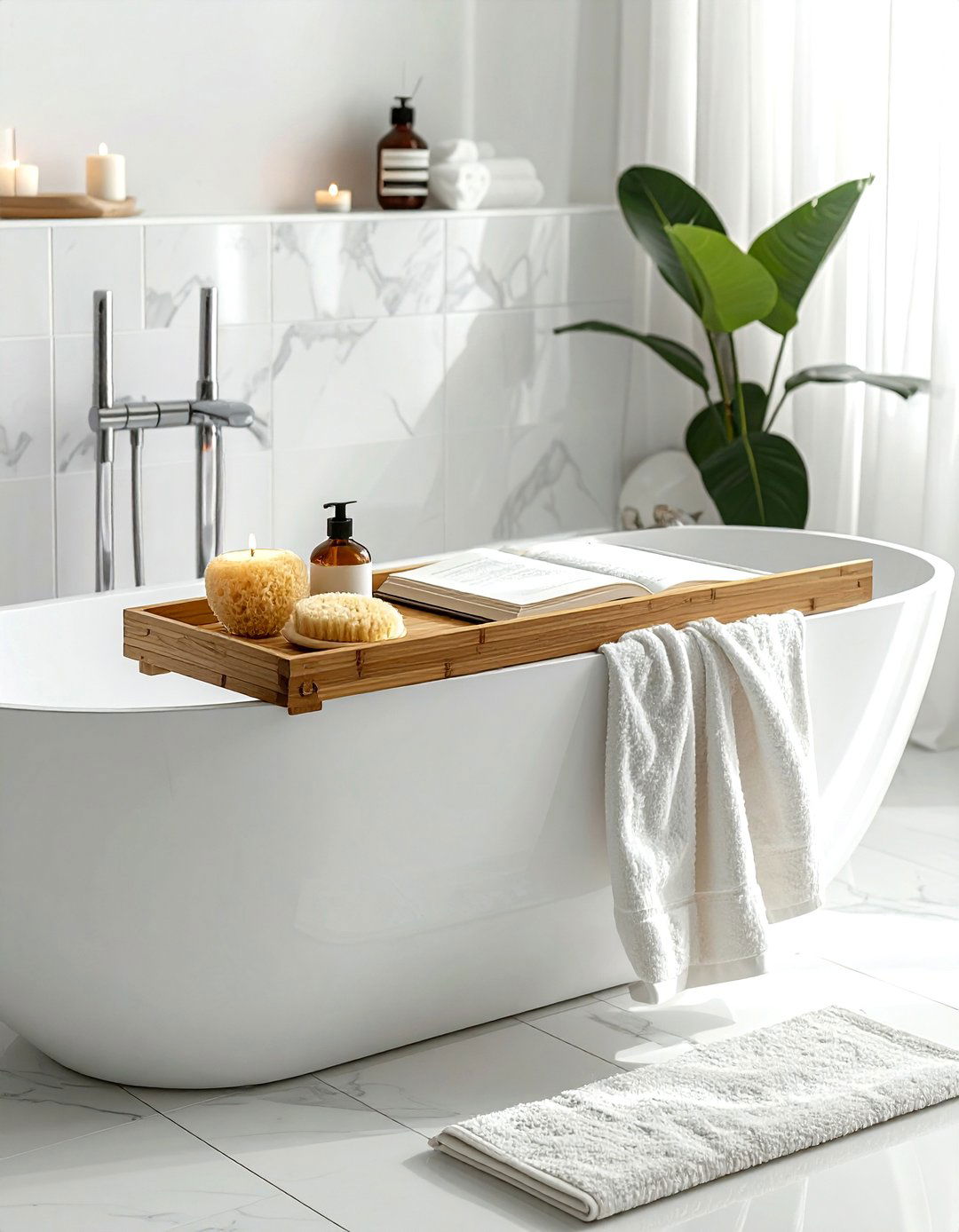 Bathtub tray caddy - 30 bathroom storage hacks