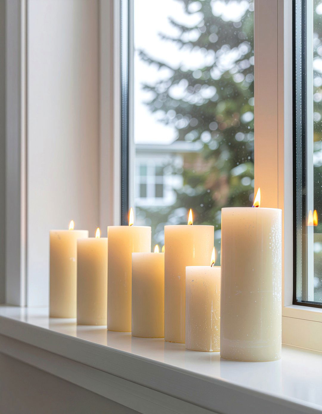 Battery operated candles windowsill - 30 kitchen window decor ideas