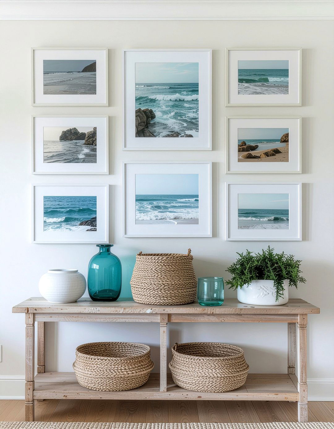Beach House Gallery Wall - 30 beach themed living room ideas