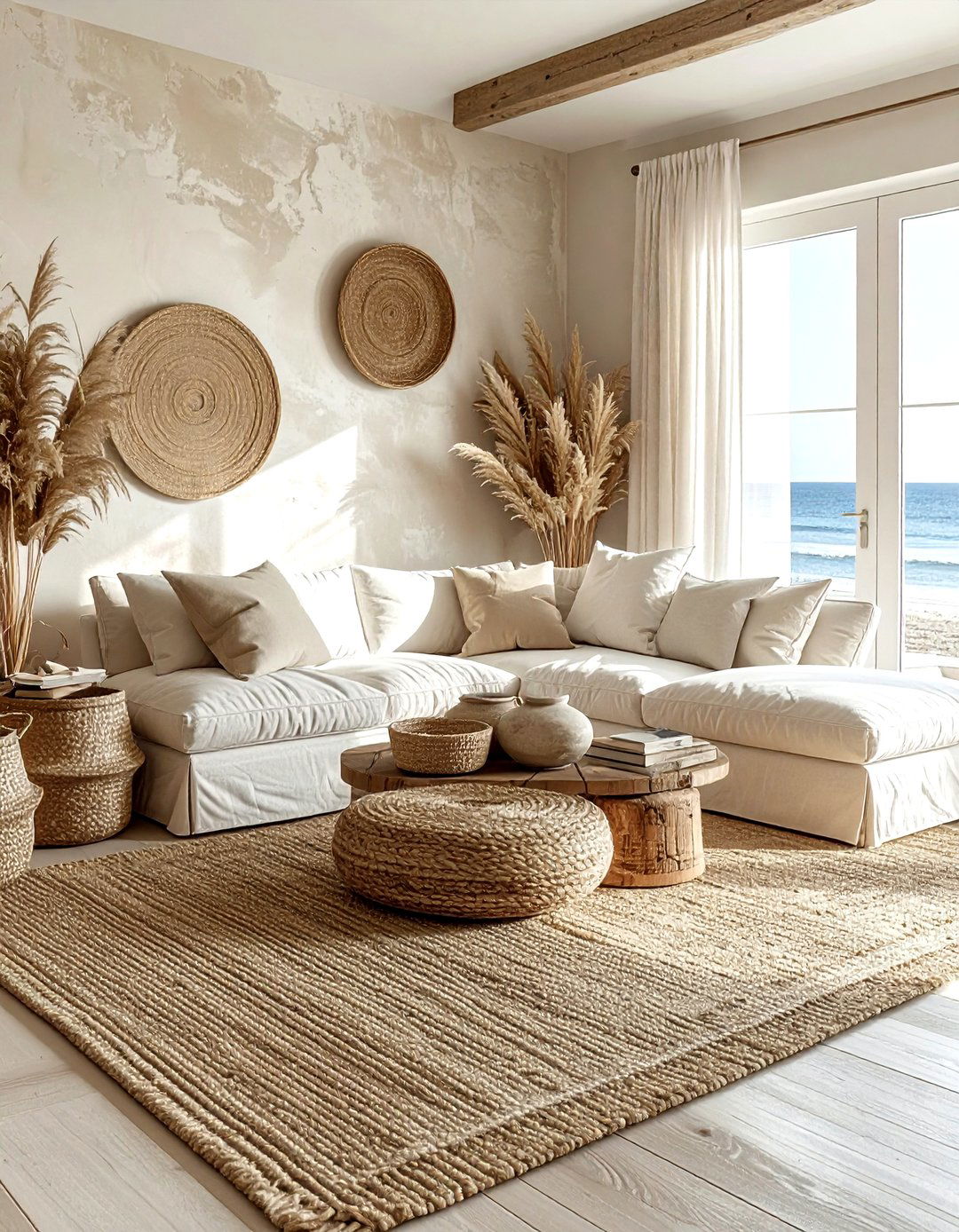 Beach Style Living Room With Natural Textures - 30 coastal beige living room ideas