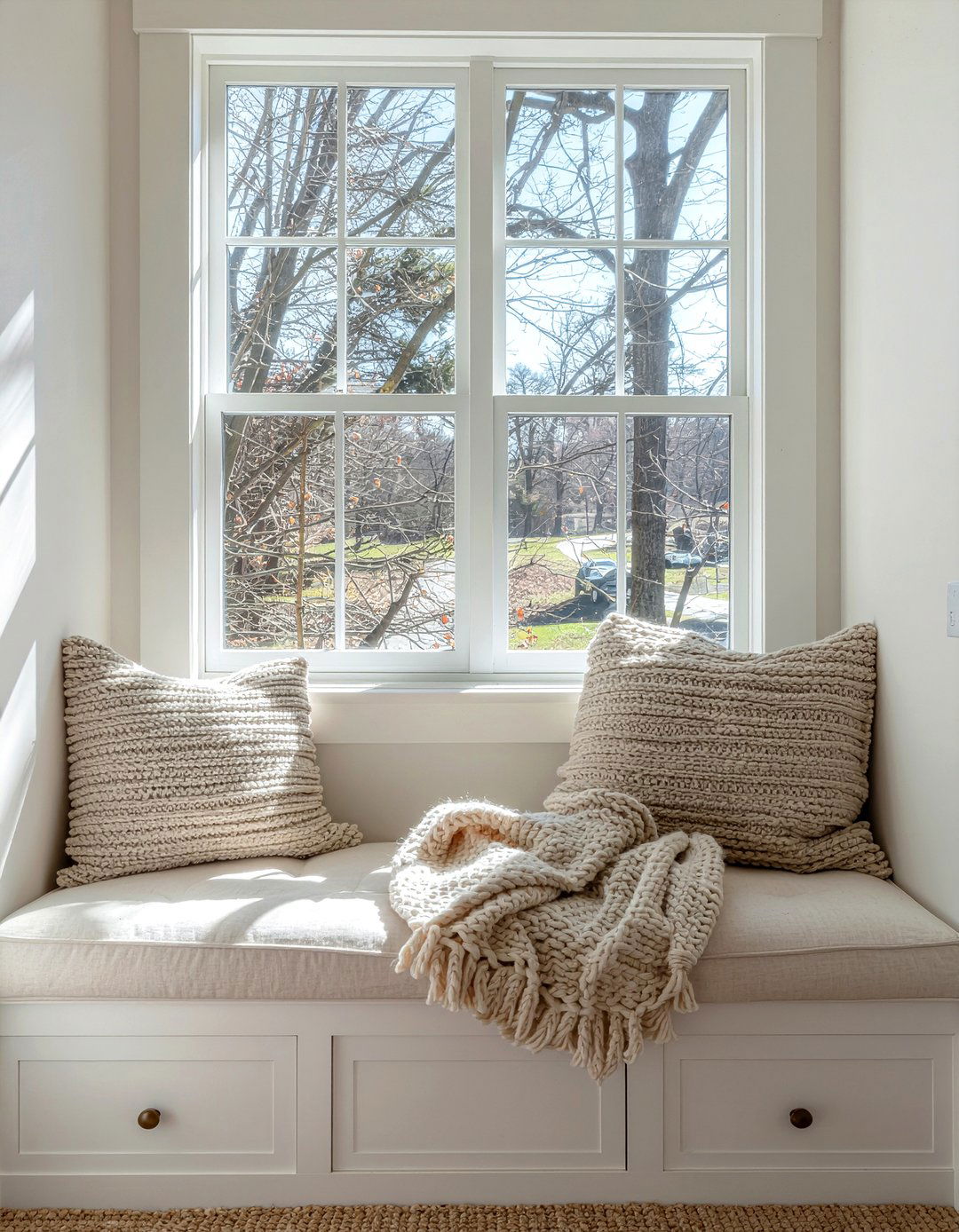 Beadboard window seat nook - 30 living room beadboard ideas