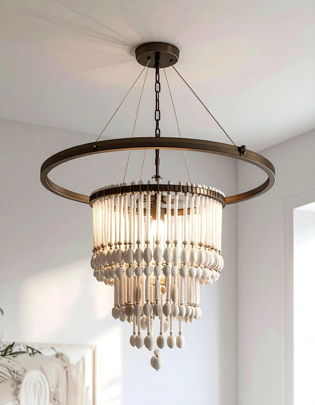 Beaded Chandelier Ceiling Light - 30 shabby chic bedroom ideas