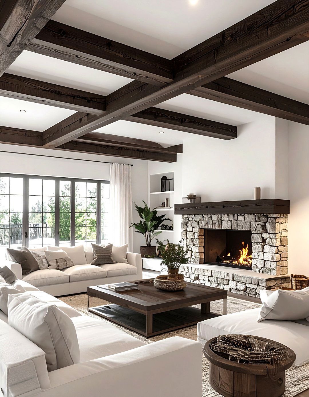 Beamed ceiling with smooth base - 30 living room smooth ceiling ideas