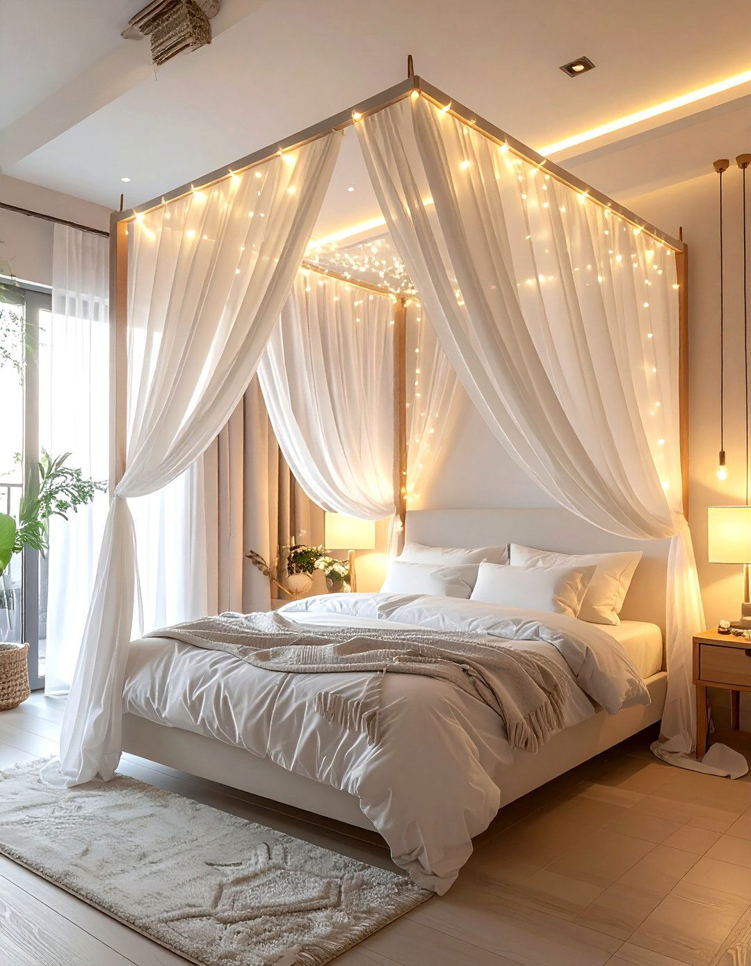 Bed canopy with ceiling hooks - 30 removable bedroom ideas