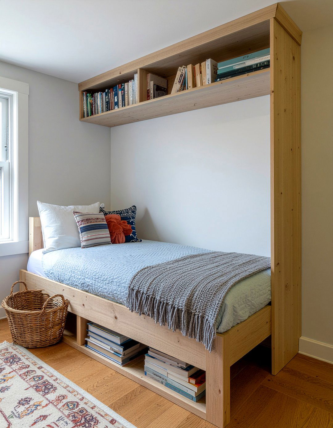 Bed frame with storage shelves - 30 bedroom shelving ideas