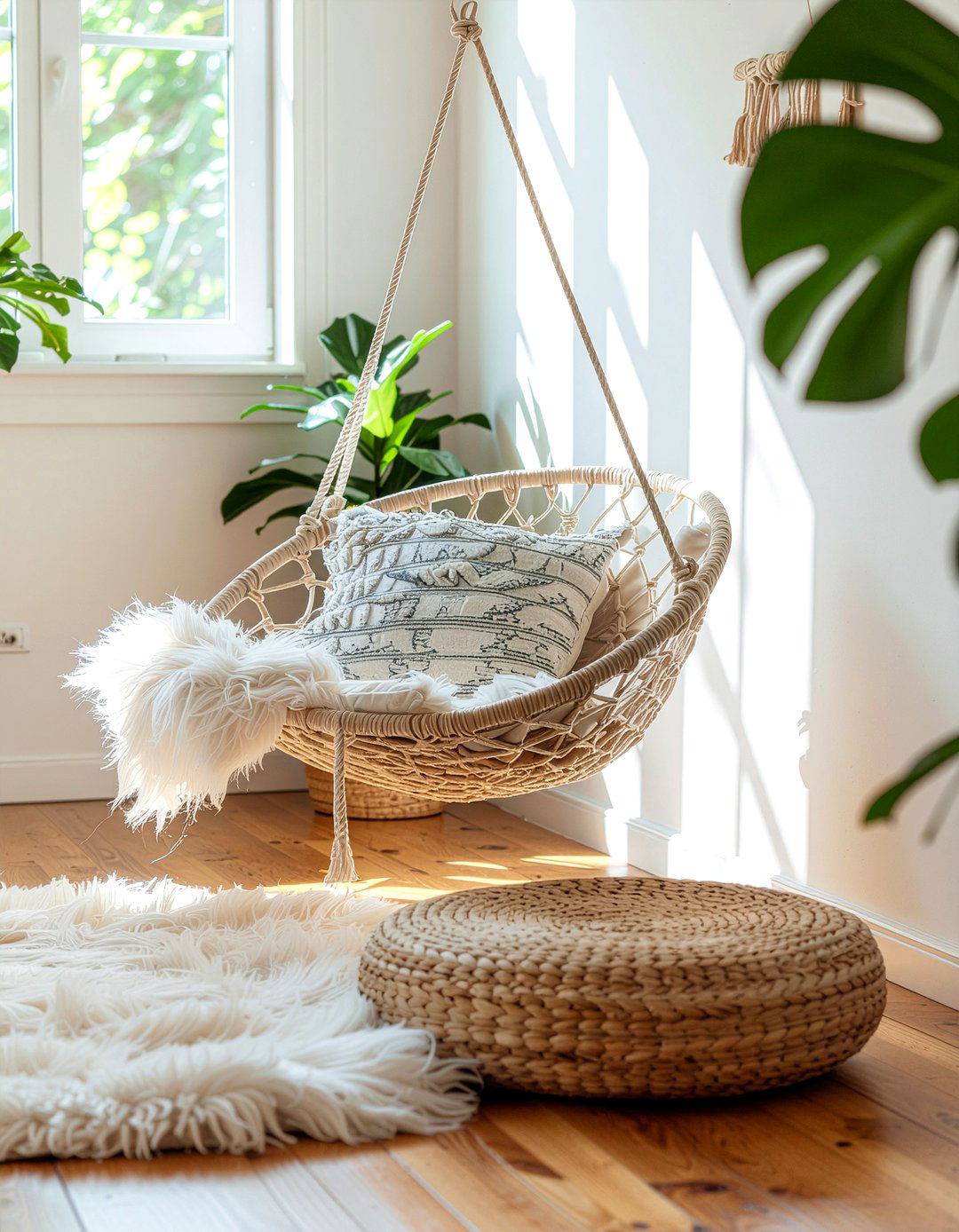 Bedroom Macrame Swing Chair - 30 cheap bedroom furniture ideas