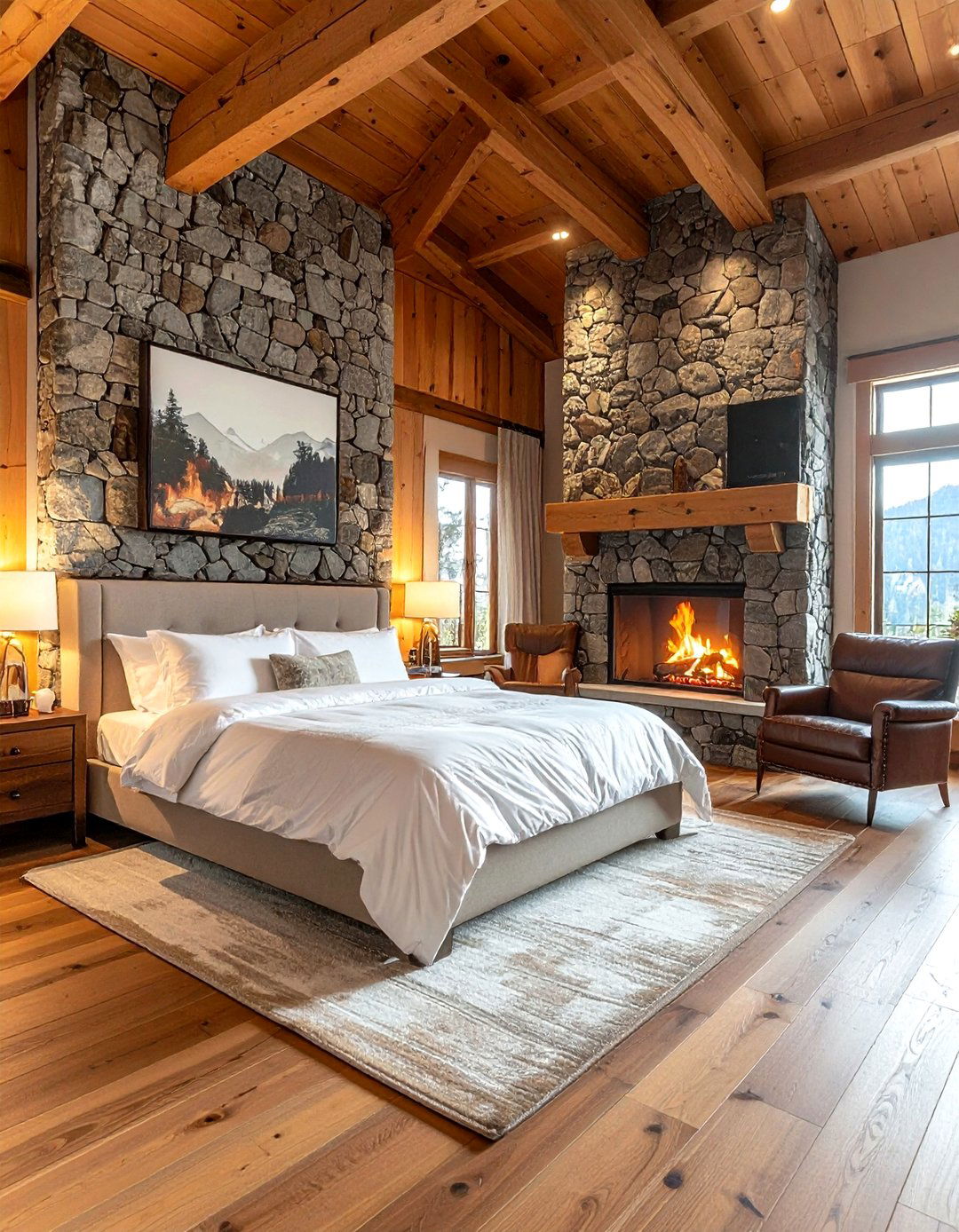Bedroom With Fireplace And Bed - 30 bedroom furniture arrangement