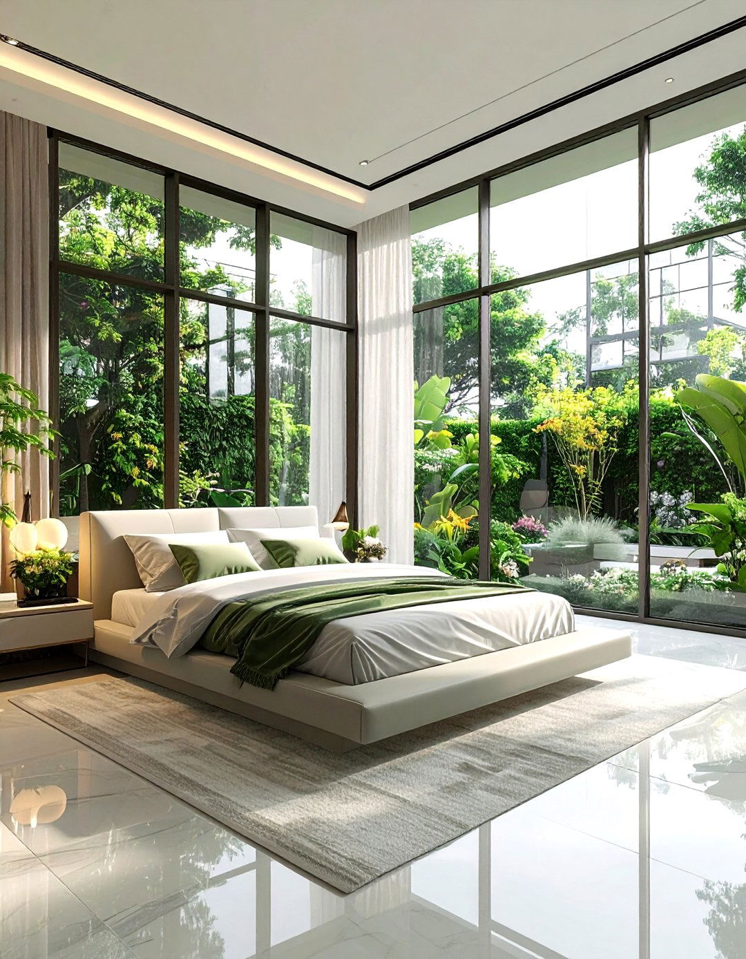 Bedroom floor to ceiling windows - 30 open concept bedroom ideas