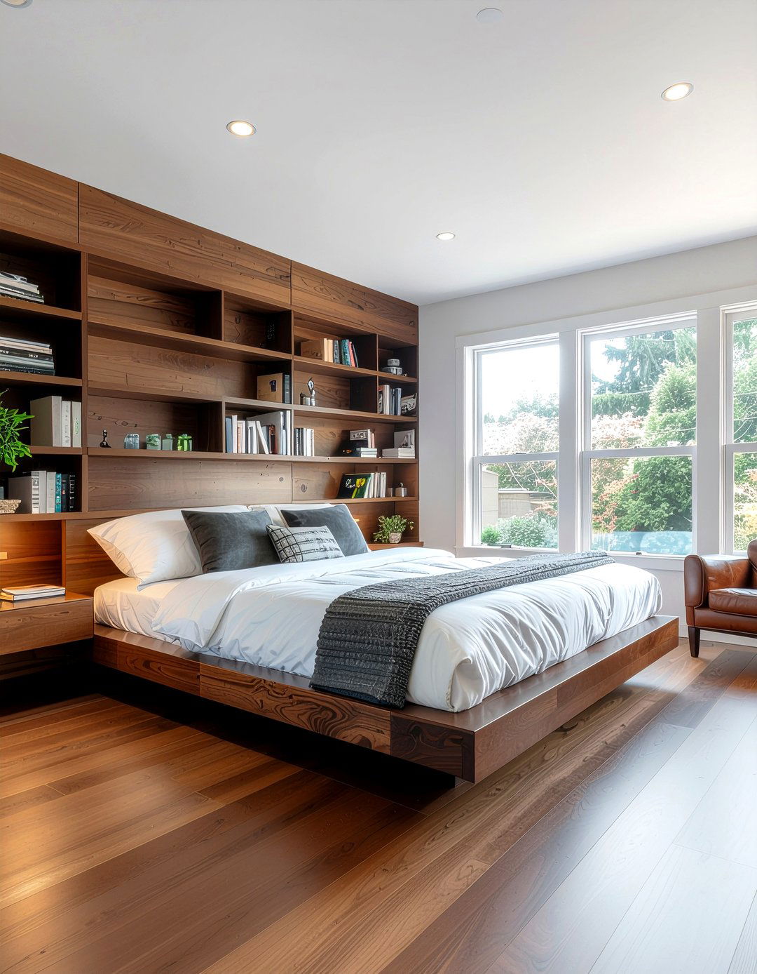 Bedroom with bookshelf wall - 30 bedroom layout ideas