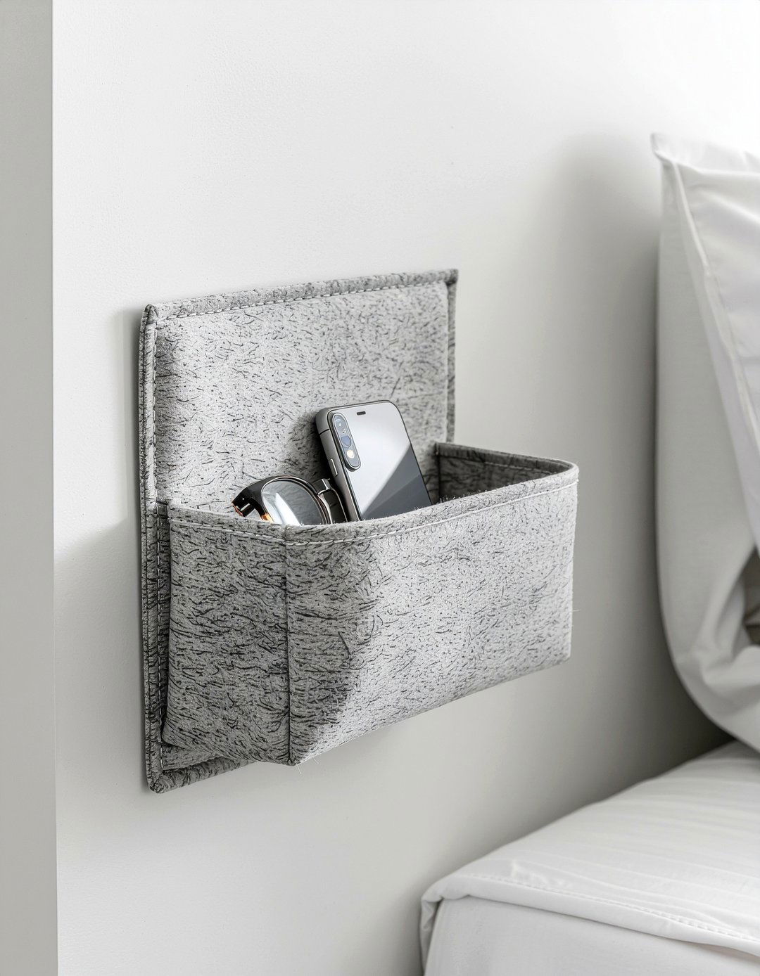 Bedside Wall Pocket - 30 bedroom vertical storage ideas