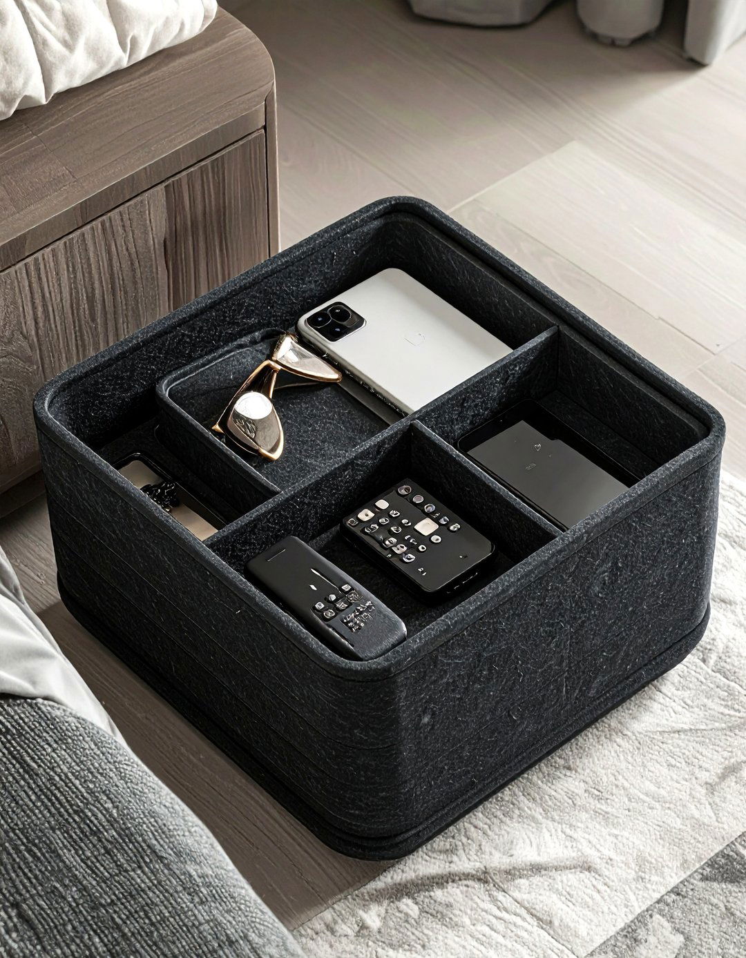 Bedside caddy - 30 bedroom storage hacks