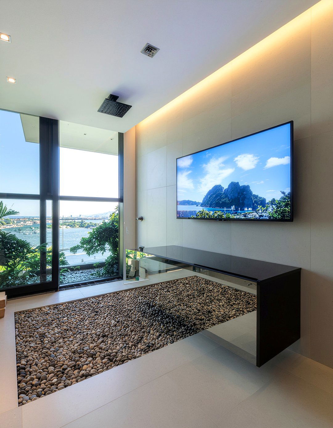 Behind Glass TV - 30 bathroom TV ideas