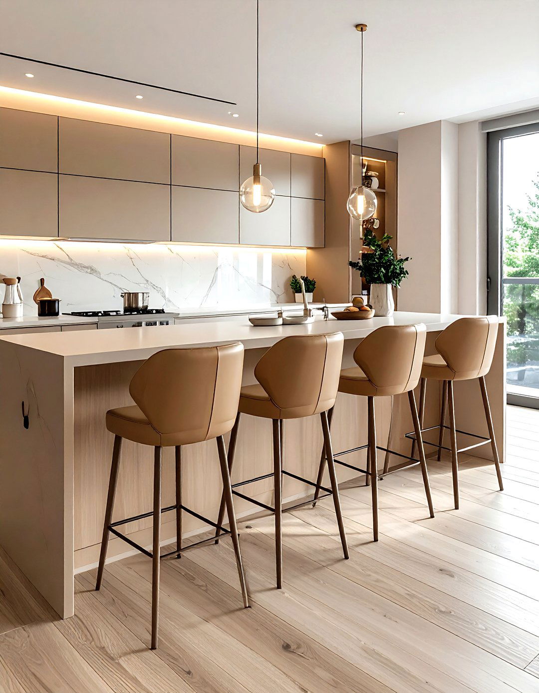 Beige Bar Stools - 30 beige kitchen decor ideas