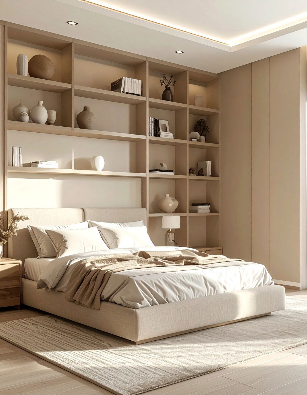 Beige Bedroom With Built In Shelves - 30 beige bedroom ideas