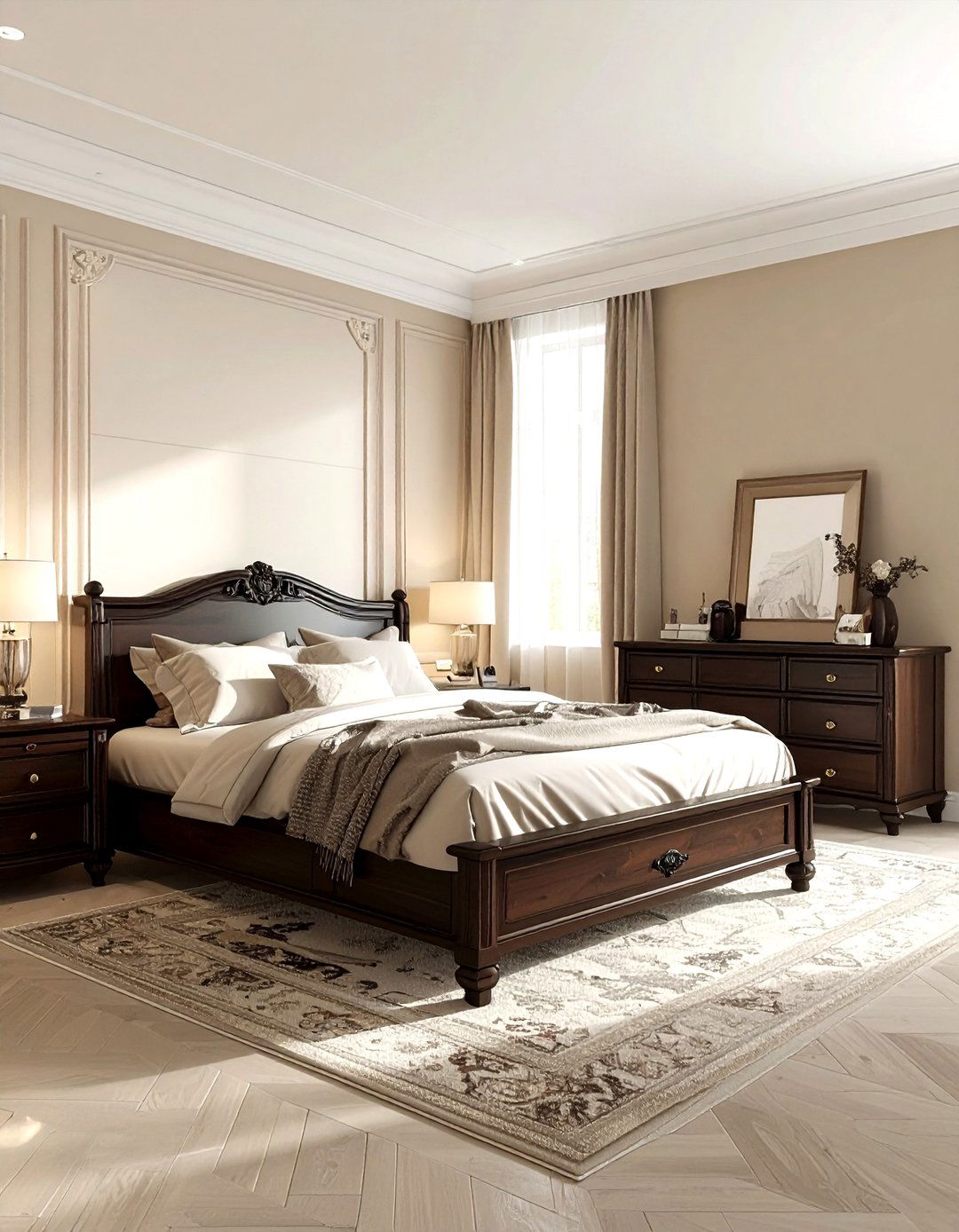 Beige Bedroom With Dark Wood Furniture - 30 traditional beige bedroom ideas