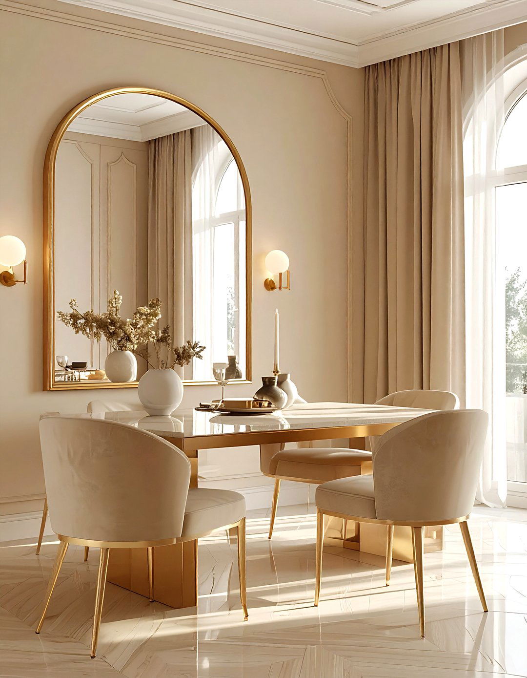 Beige Dining Room Arched Mirror - 30 beige dining room decor ideas