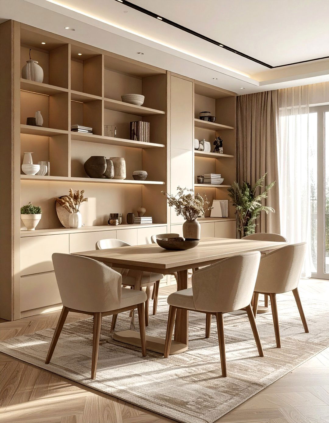 Beige Dining Room Built In Shelving - 30 beige dining room decor ideas