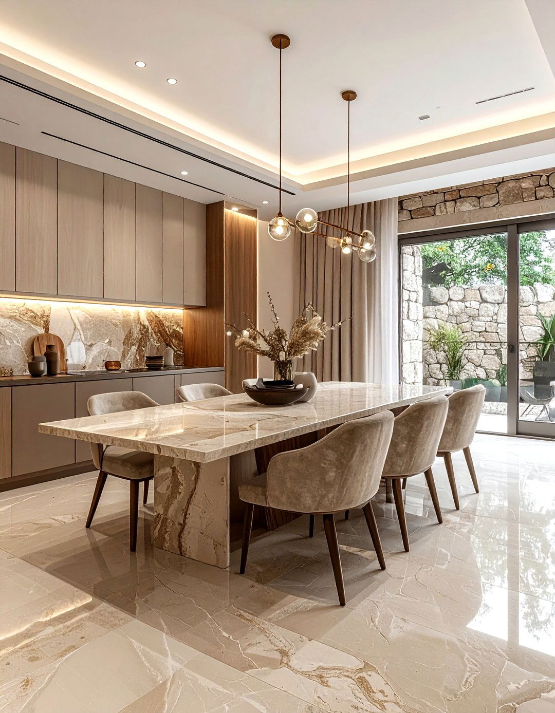 Beige Dining Room With Stone Textures - 30 beige dining room design ideas