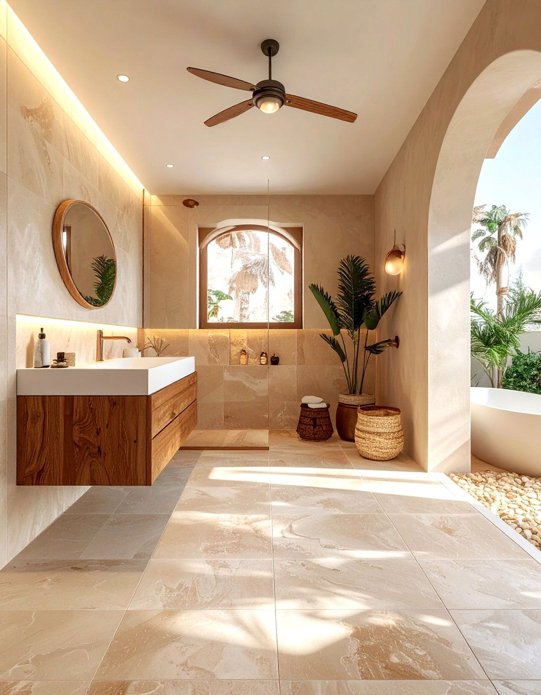 Beige Fan Tile Bathroom - 30 fan tile bathroom ideas