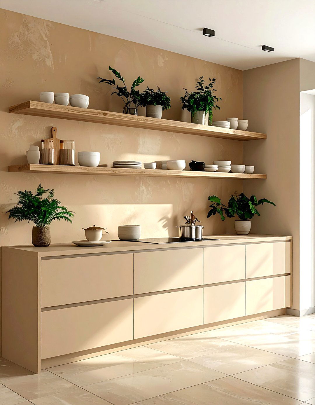 Beige Kitchen Floating Shelves - 30 warm beige kitchen ideas