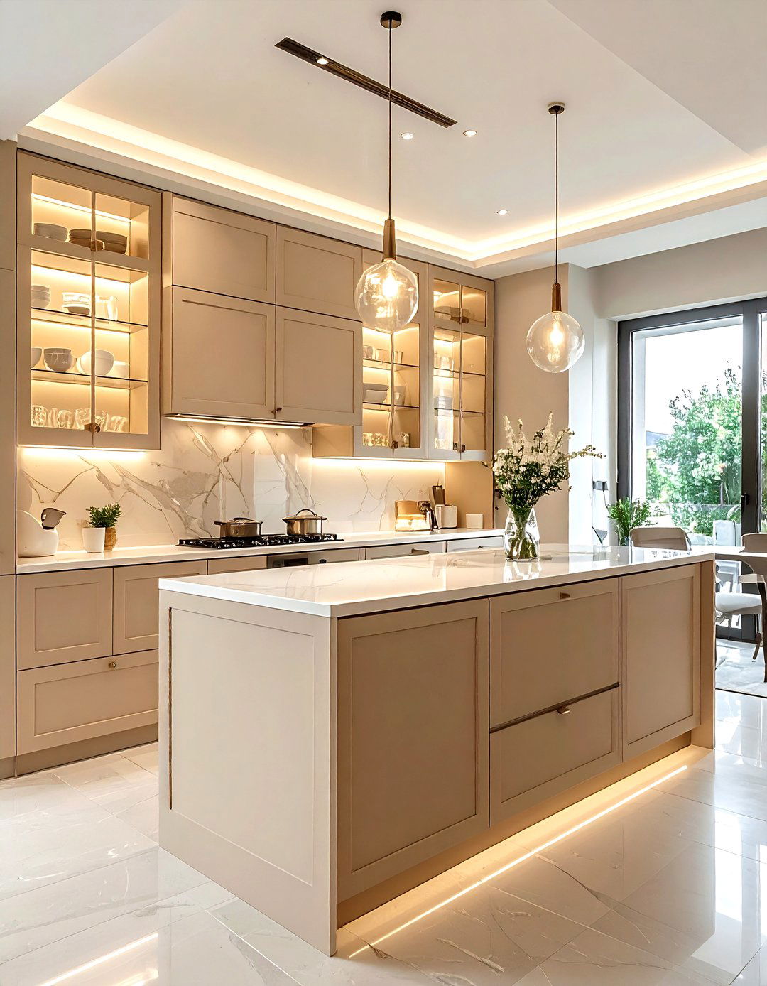Beige Kitchen Glass Cabinets - 30 warm beige kitchen ideas
