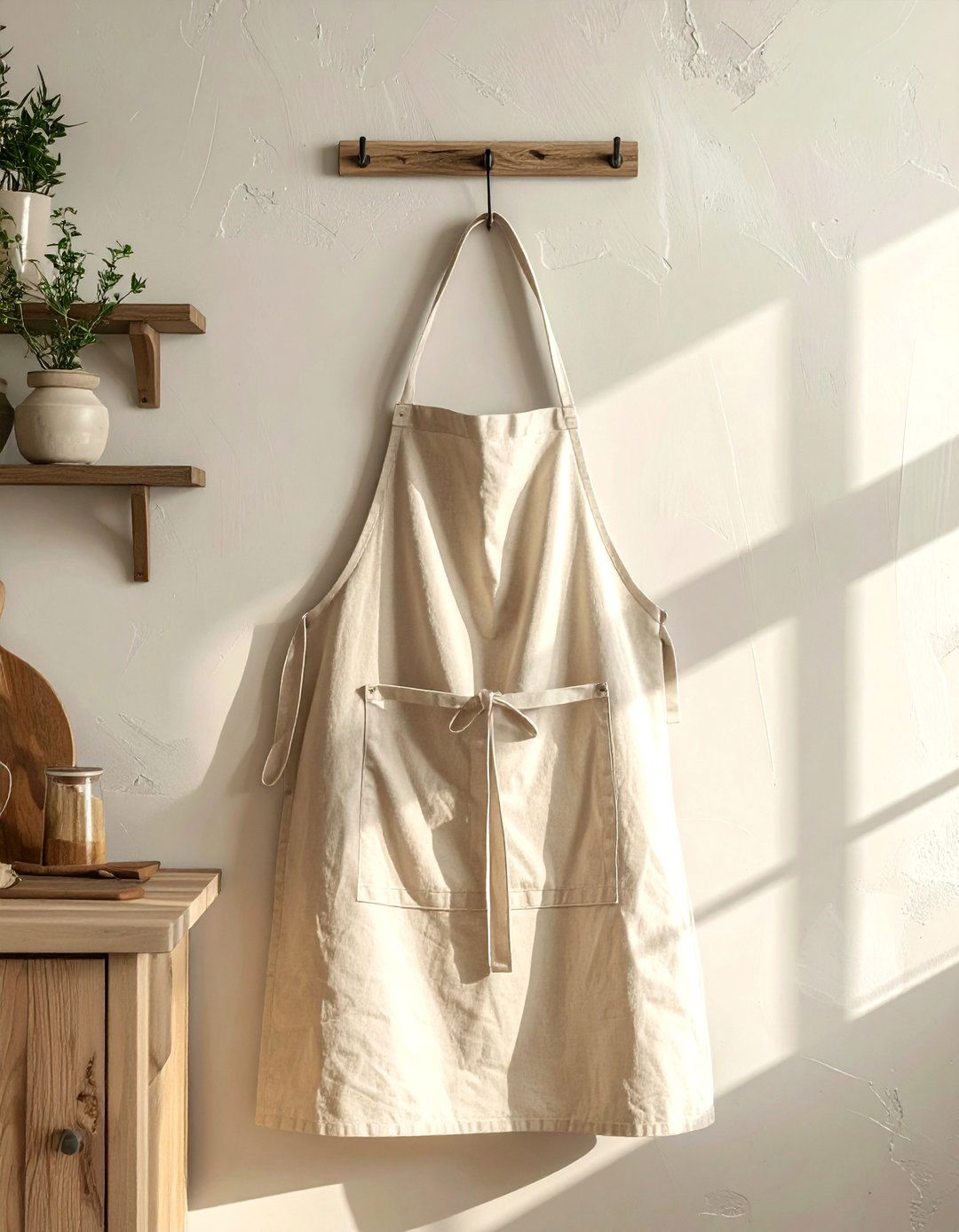 Beige Linen Apron - 30 beige kitchen accessories ideas