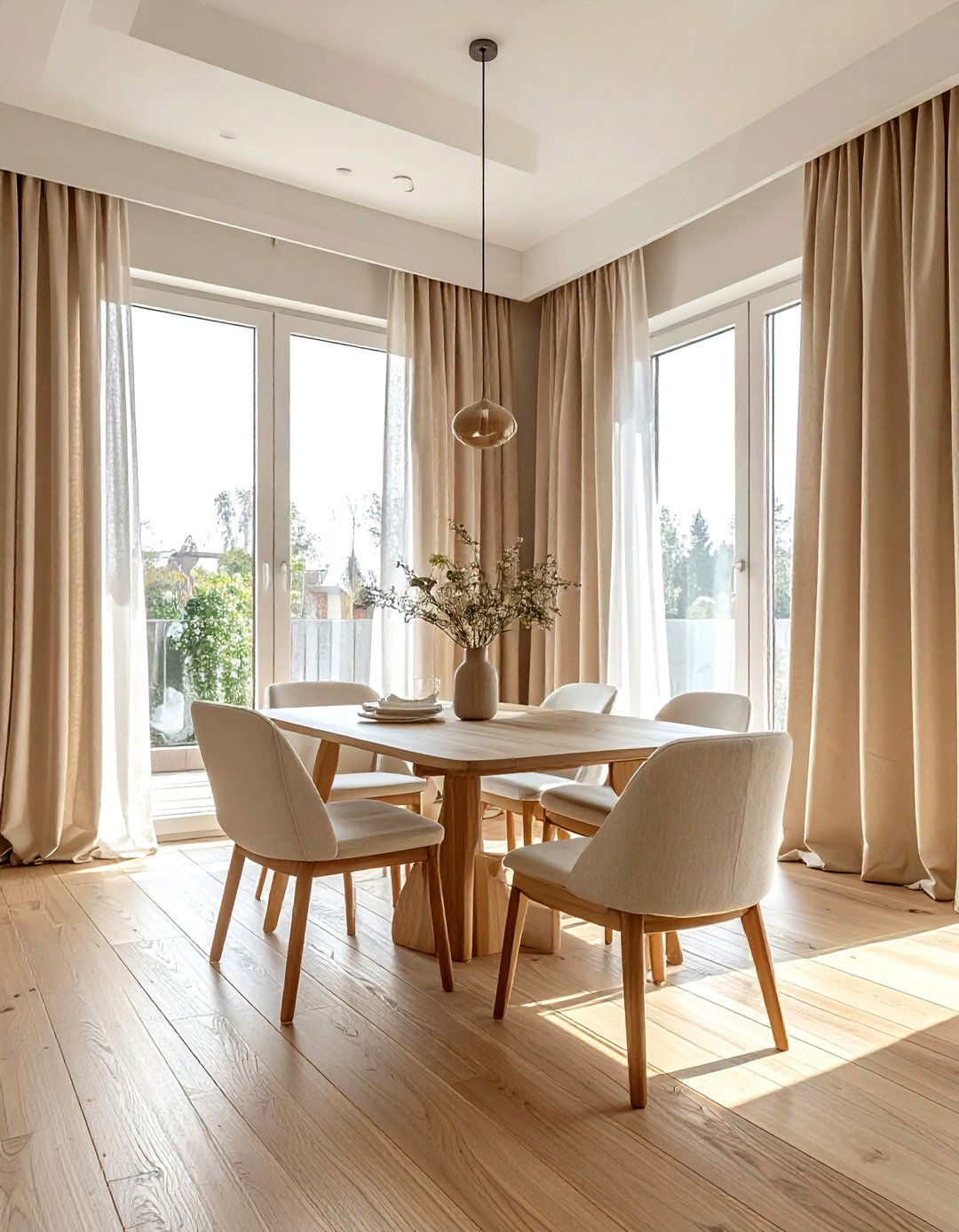Beige Linen Curtains - 30 linen dining room ideas