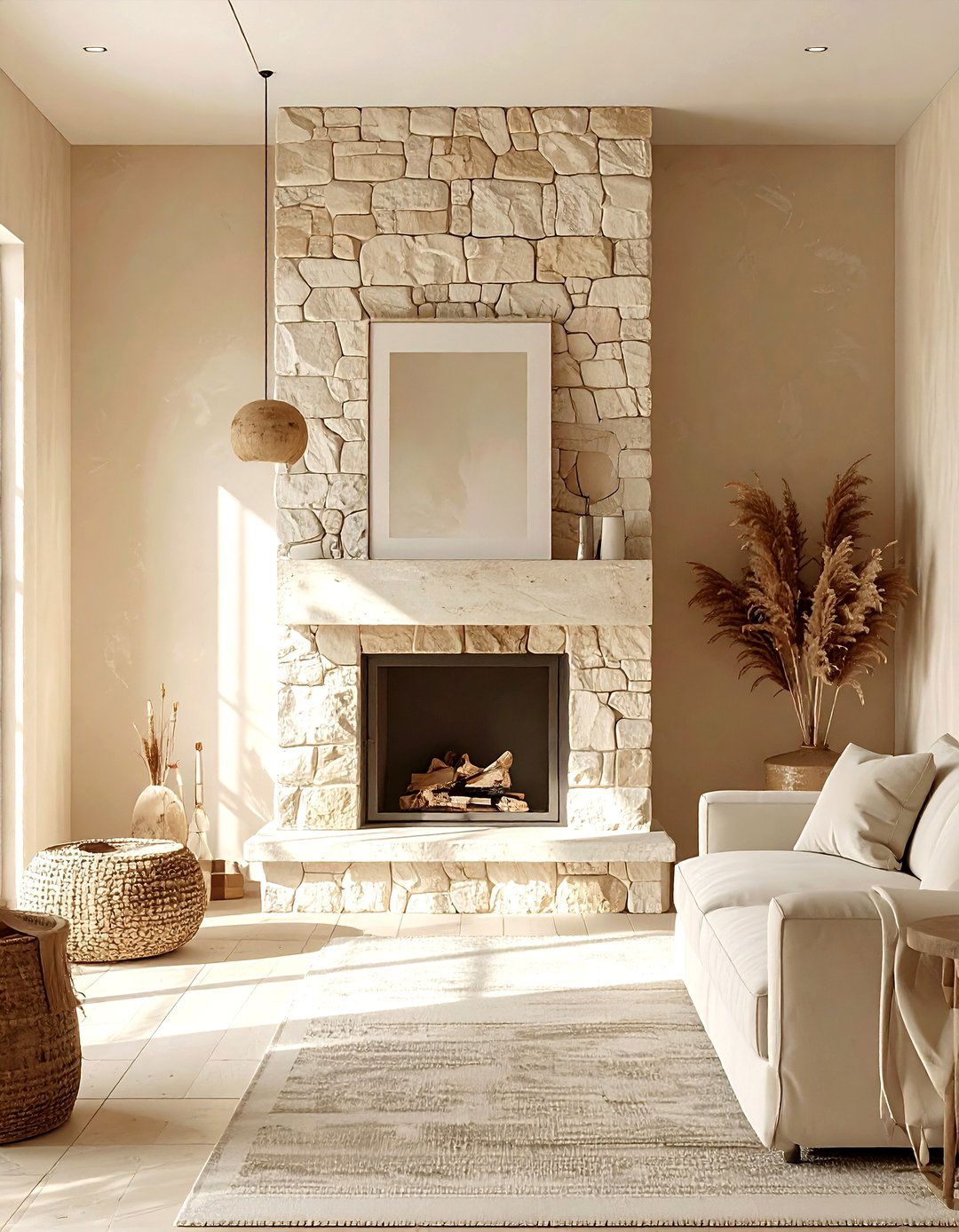 Beige Living Room Stone Fireplace - 30 living room beige walls