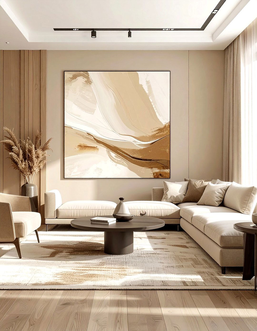 Beige Living Room With Abstract Art - 30 scandinavian beige living room ideas