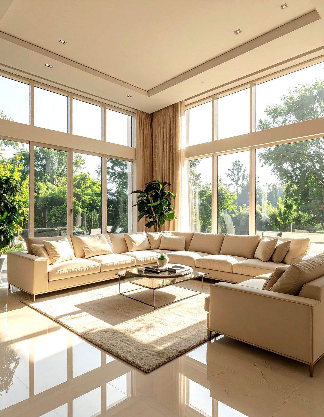 Beige Living Room With Floor To Ceiling Windows - 30 scandinavian beige living room ideas