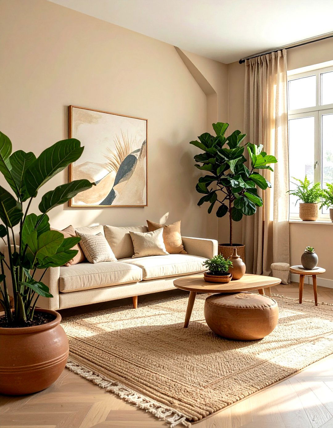 Beige Living Room With Indoor Plants - 30 scandinavian beige living room ideas
