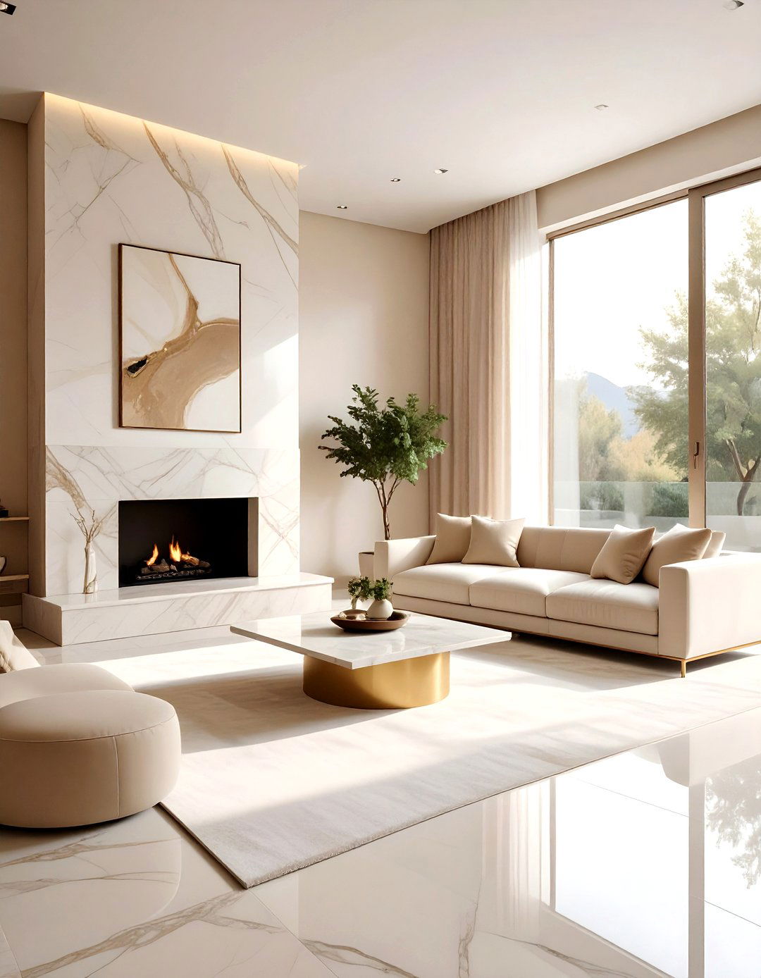 Beige Living Room With Marble - 30 minimalist beige living room ideas