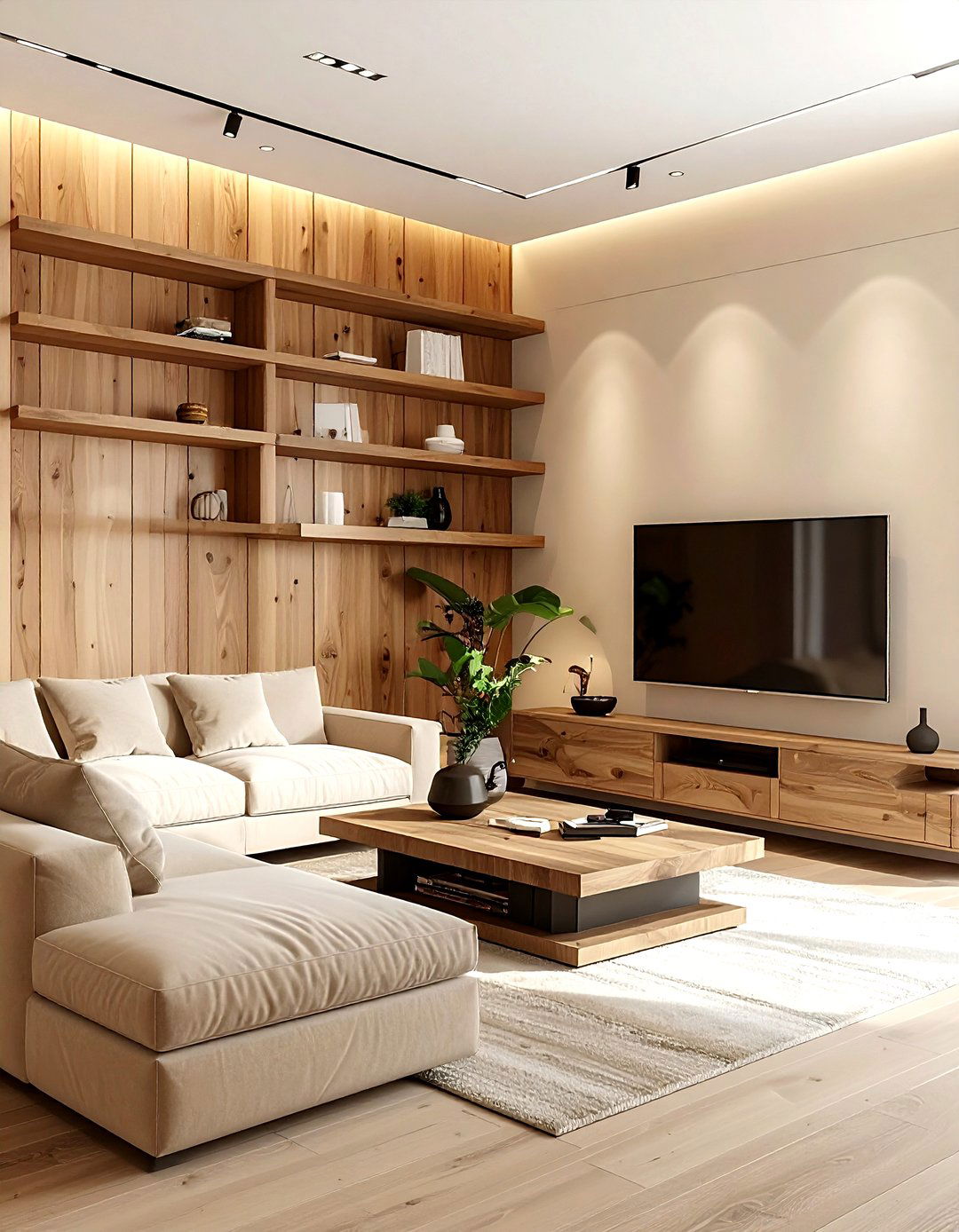 Beige Living Room With Wood - 30 minimalist beige living room ideas